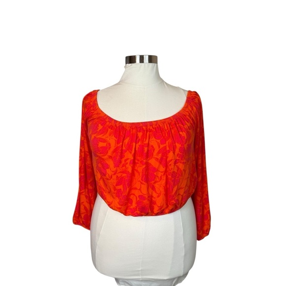 Torrid Super Soft Off Shoulder Long Sleeve Crop Top Floral Orange Plus Size 2 2X - Picture 5 of 13
